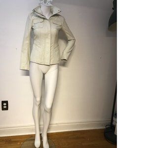 Danier Off White Cream Italian Soft Leather Fitted Biker Moto Jacket Coat blazer
